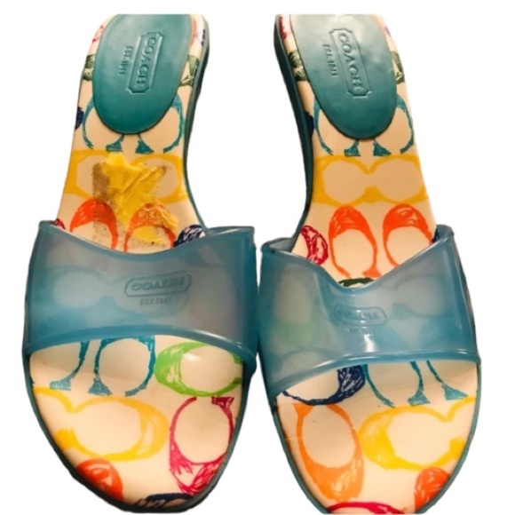 Coach  size 10 aqua blue jelly sandals kitten heel waterproof - Picture 2 of 13
